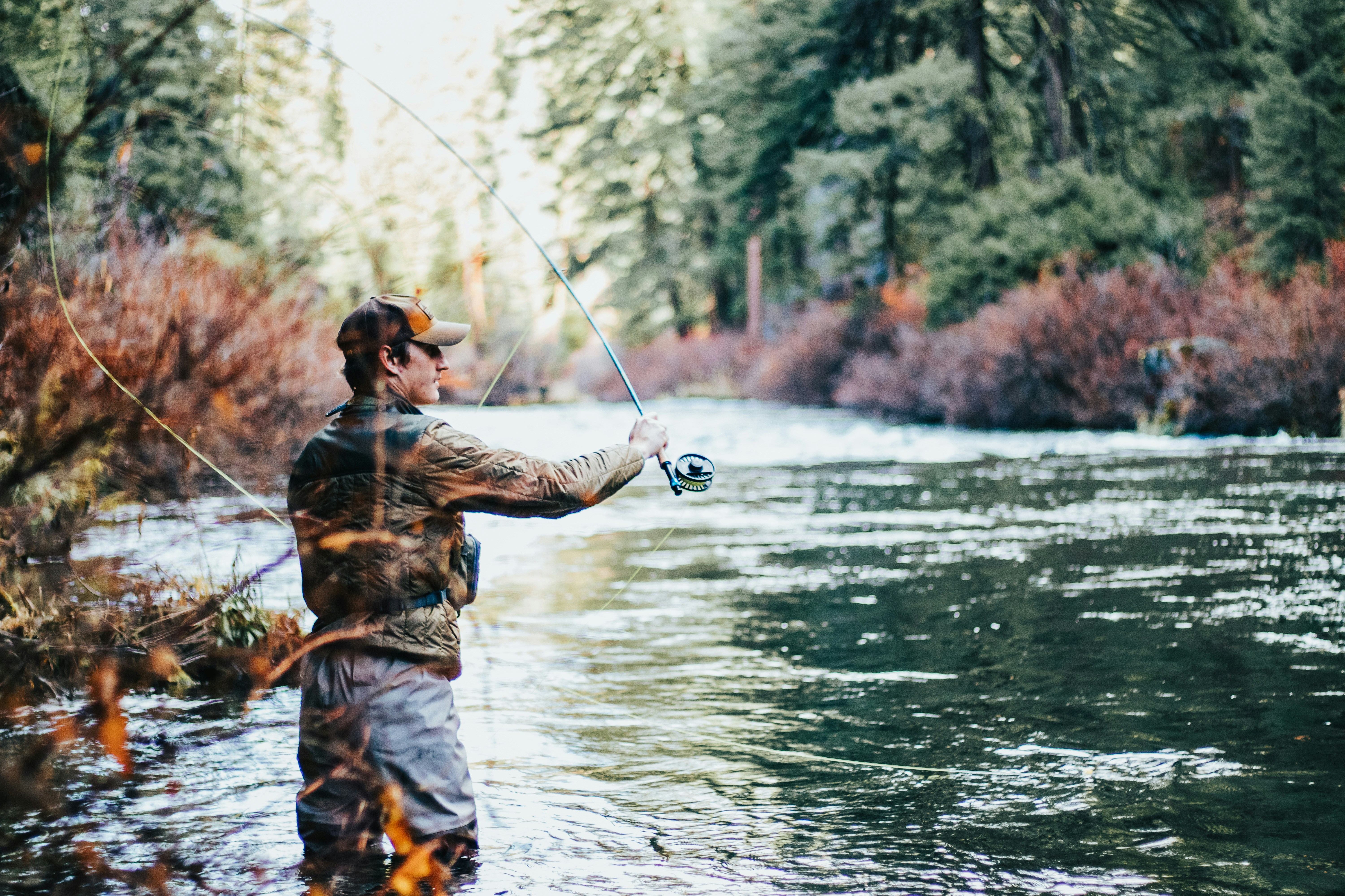 Fly fishing gear near the water